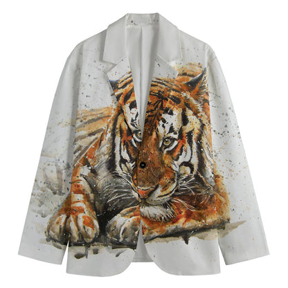 Watercolor Tiger Print Men's Cotton Blazer