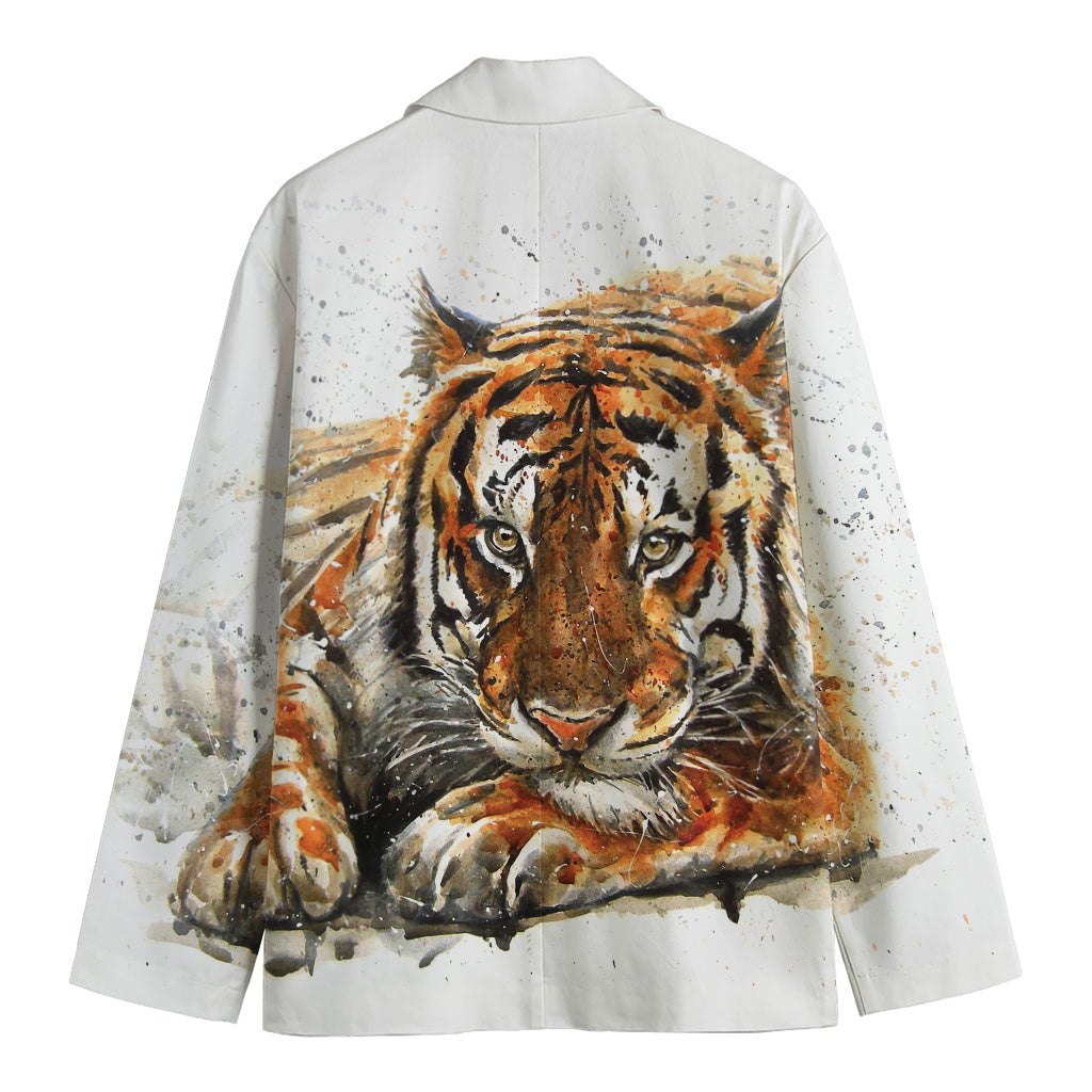 Watercolor Tiger Print Men's Cotton Blazer