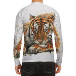 Watercolor Tiger Print Men's Long Sleeve Rash Guard