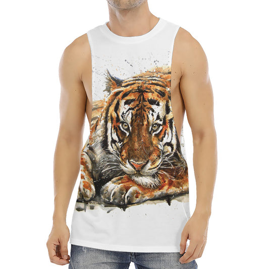 Watercolor Tiger Print Men's Muscle Tank Top