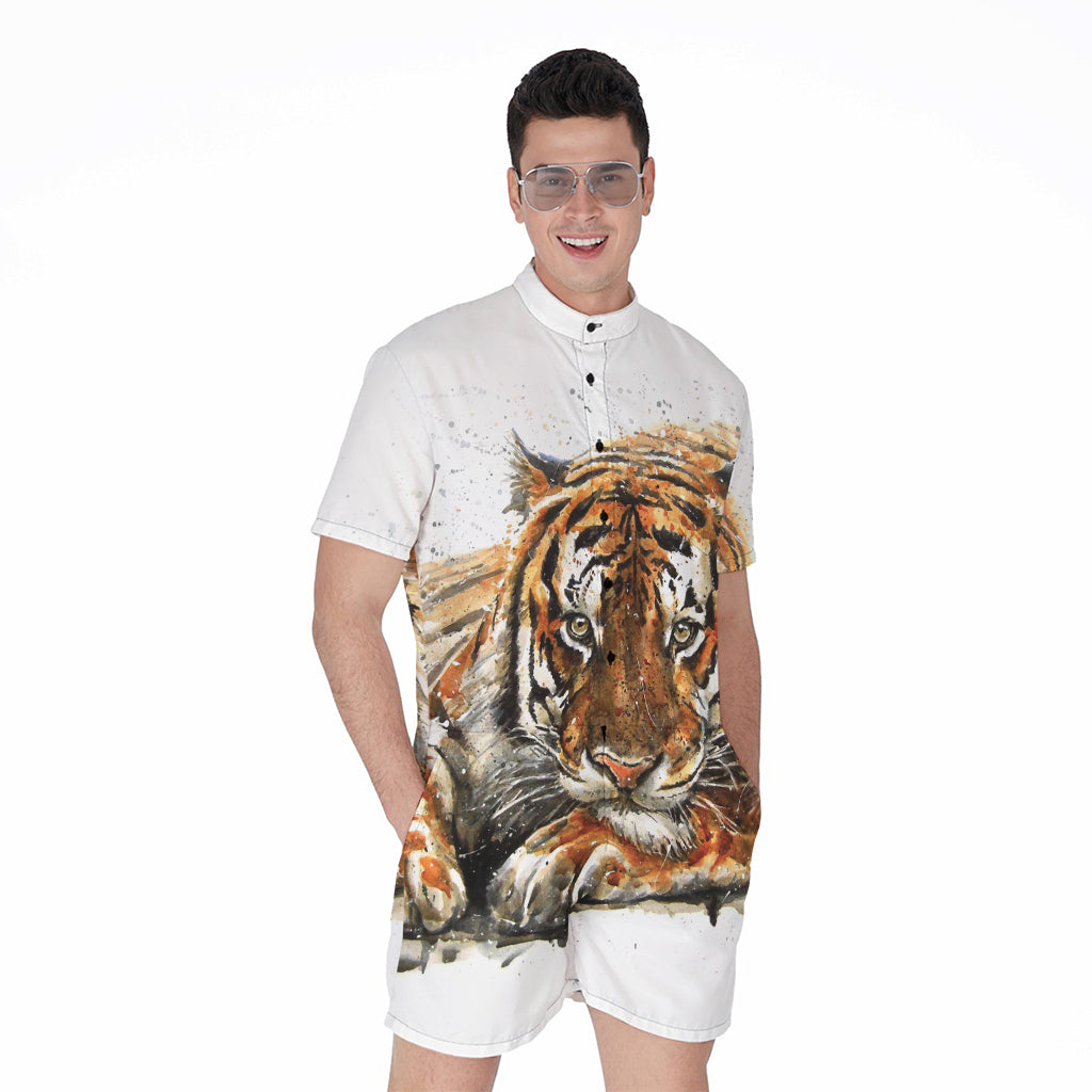 Watercolor Tiger Print Men's Rompers