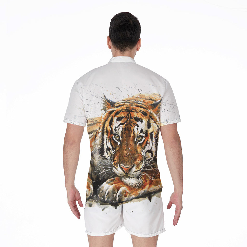 Watercolor Tiger Print Men's Rompers