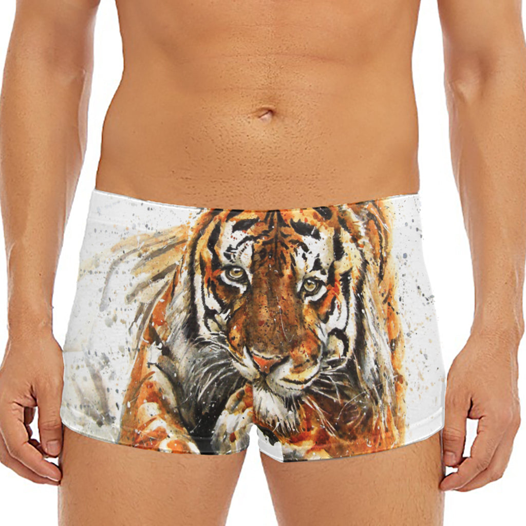 Watercolor Tiger Print Men's Short Boxer Briefs