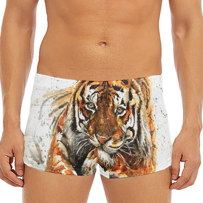 Watercolor Tiger Print Men's Short Boxer Briefs