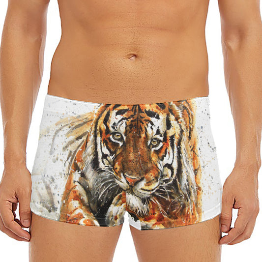 Watercolor Tiger Print Men's Short Boxer Briefs