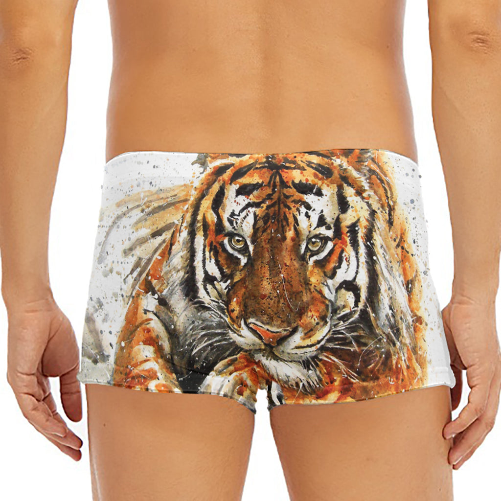 Watercolor Tiger Print Men's Short Boxer Briefs