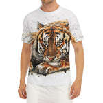 Watercolor Tiger Print Men's Short Sleeve Rash Guard
