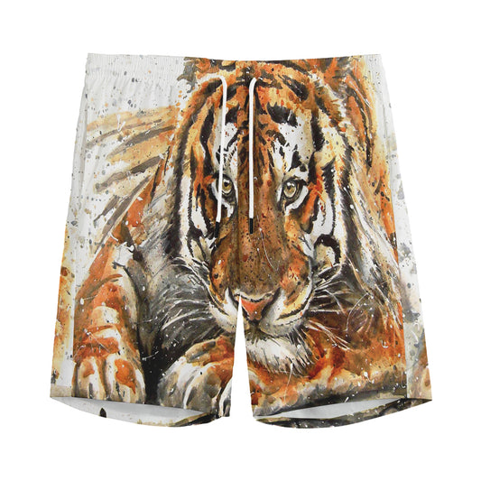 Watercolor Tiger Print Men's Sports Shorts