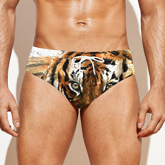 Watercolor Tiger Print Men's Swim Briefs