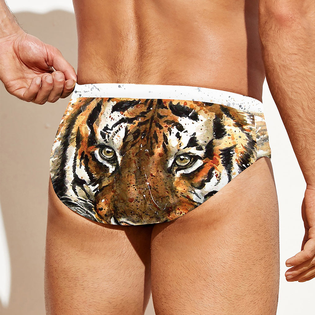 Watercolor Tiger Print Men's Swim Briefs