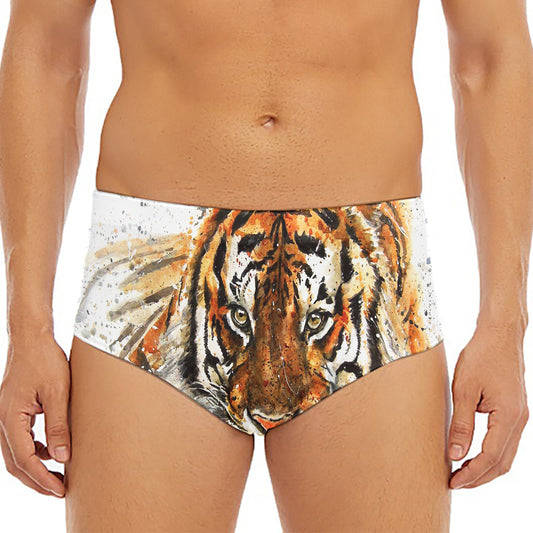 Watercolor Tiger Print Men's Triangle Swim Briefs