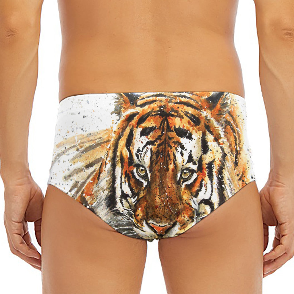 Watercolor Tiger Print Men's Triangle Swim Briefs