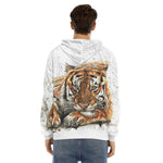 Watercolor Tiger Print Men's Velvet Pullover Hoodie