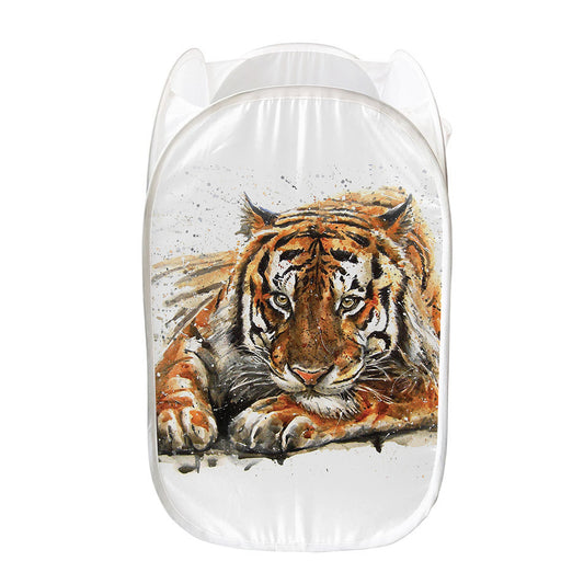 Watercolor Tiger Print Mesh Laundry Hamper