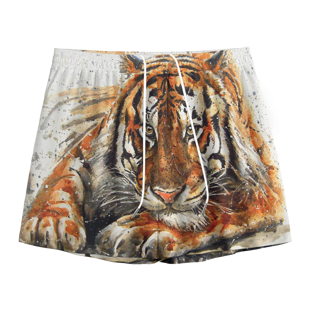Watercolor Tiger Print Mesh Shorts