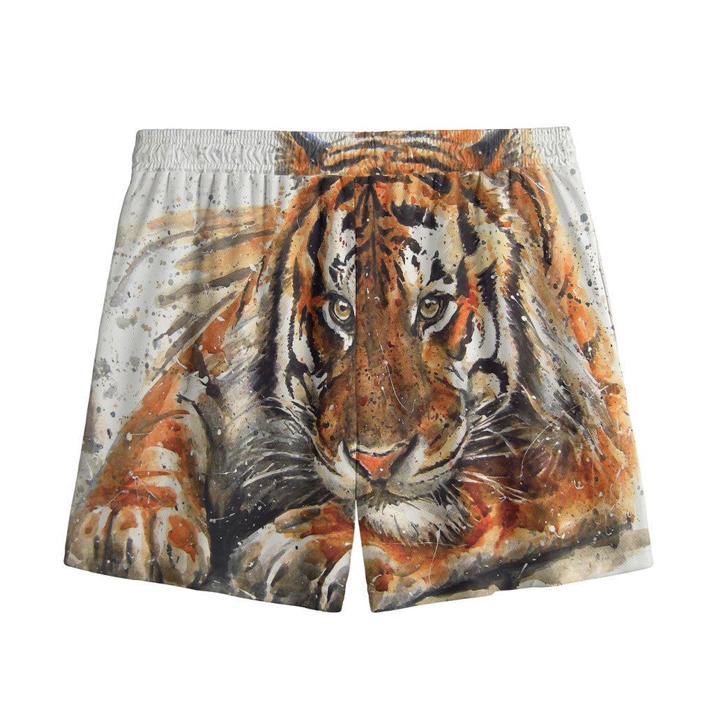 Watercolor Tiger Print Mesh Shorts