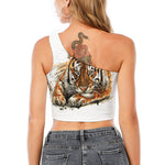 Watercolor Tiger Print One Shoulder Crop Top