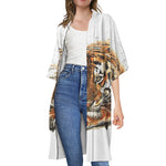 Watercolor Tiger Print Open Front Beach Cover Up