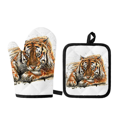 Watercolor Tiger Print Oven Mitt And Pot Holder Set