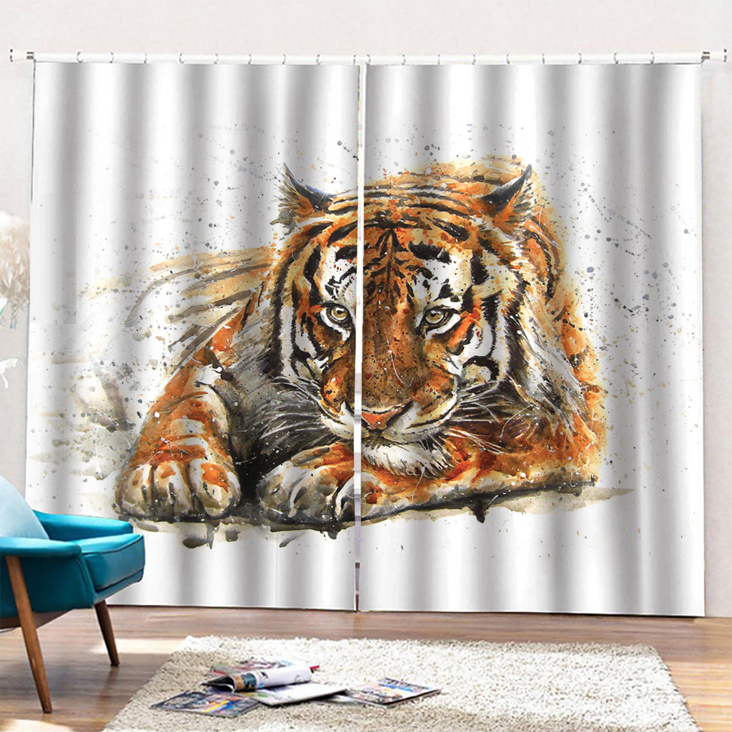 Watercolor Tiger Print Pencil Pleat Curtains