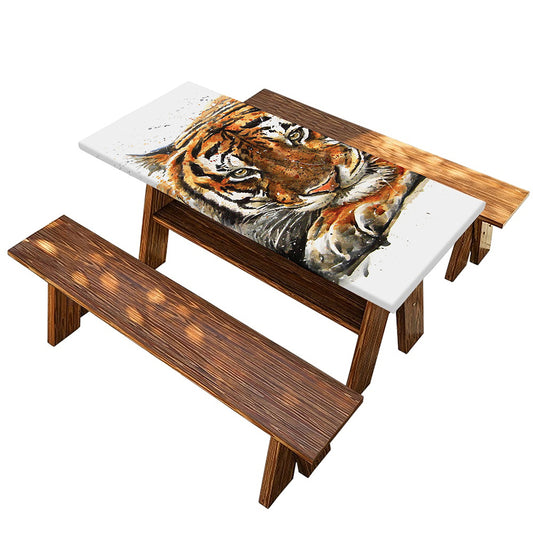 Watercolor Tiger Print Picnic Table Cover