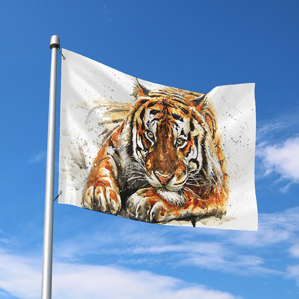 Watercolor Tiger Print Polyester Flag