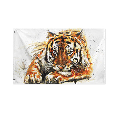Watercolor Tiger Print Polyester Flag