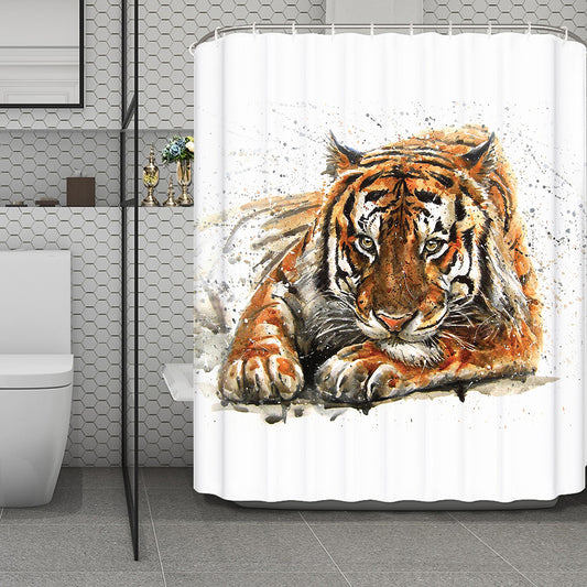 Watercolor Tiger Print Polyester Shower Curtain