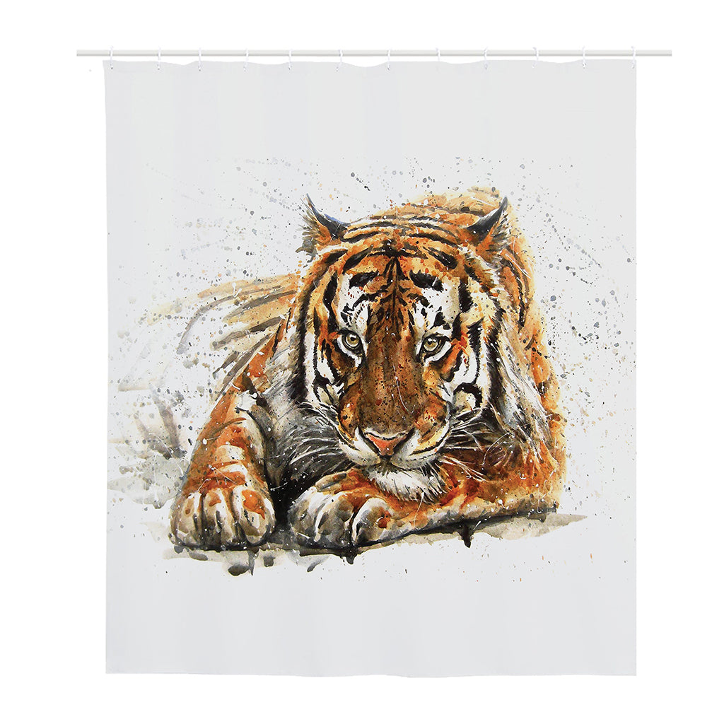Watercolor Tiger Print Polyester Shower Curtain