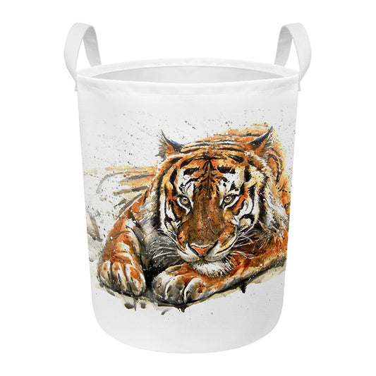 Watercolor Tiger Print Round Laundry Basket