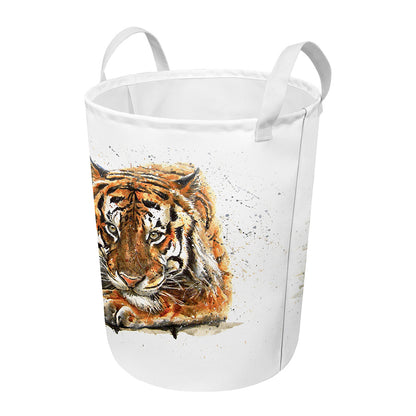 Watercolor Tiger Print Round Laundry Basket