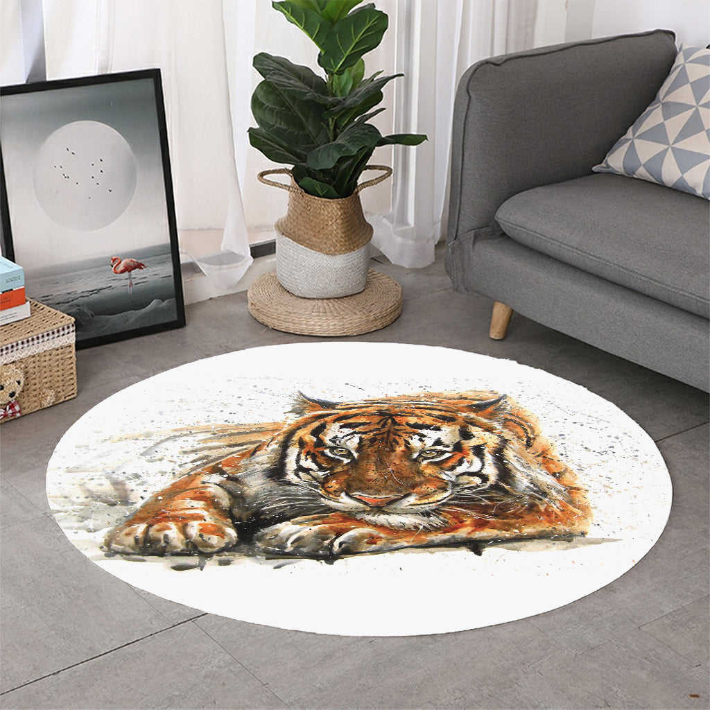 Watercolor Tiger Print Round Rug