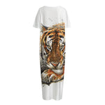 Watercolor Tiger Print Short Sleeve Long Nightdress