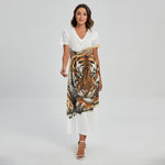 Watercolor Tiger Print Short Sleeve Maxi Dress
