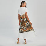 Watercolor Tiger Print Short Sleeve Maxi Dress