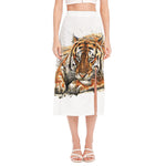 Watercolor Tiger Print Side Slit Midi Skirt