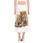 Watercolor Tiger Print Side Slit Midi Skirt