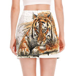 Watercolor Tiger Print Side Slit Mini Skirt