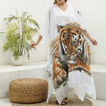 Watercolor Tiger Print Silk V-Neck Kaftan Dress