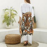 Watercolor Tiger Print Silk V-Neck Kaftan Dress
