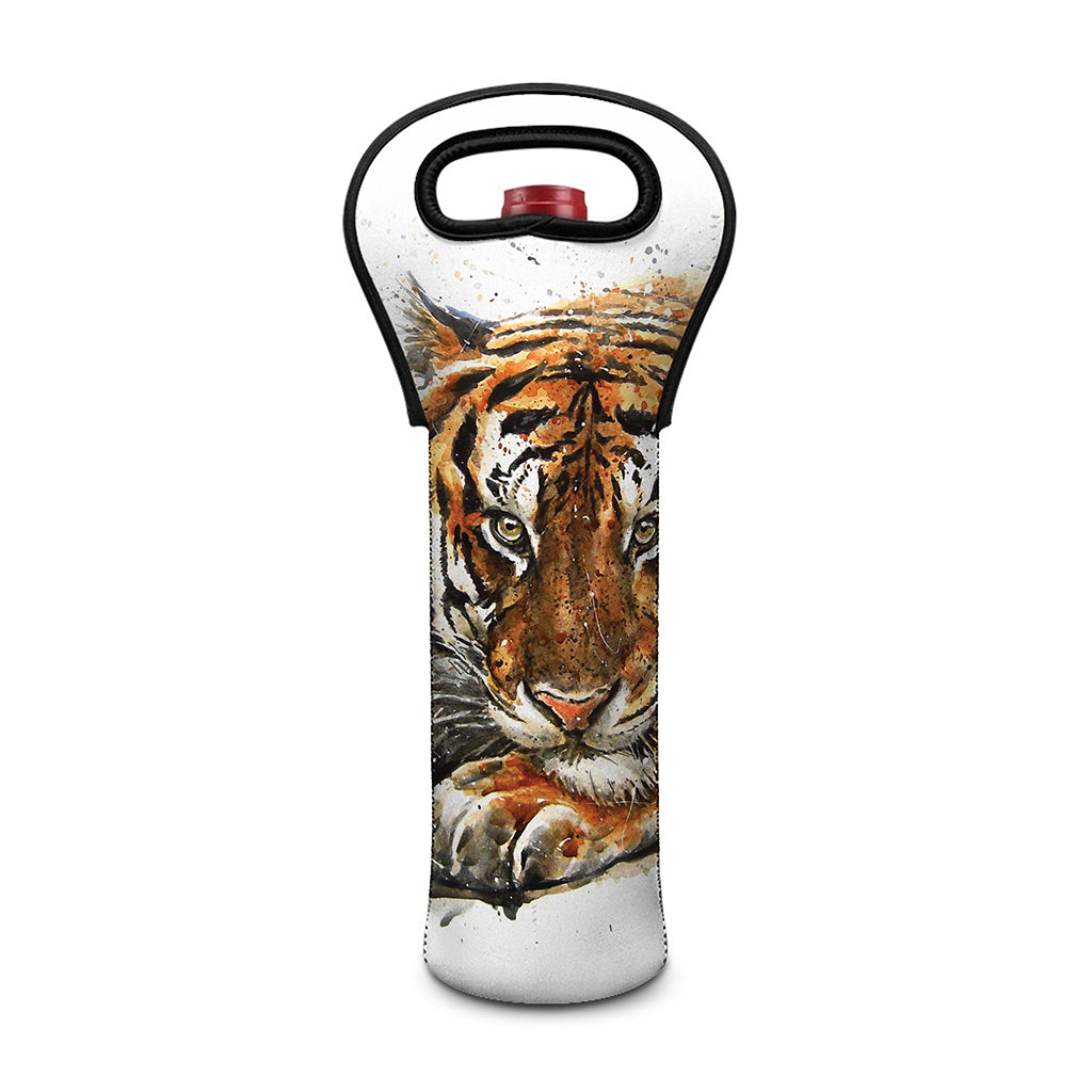 Watercolor Tiger Print Single Neoprene Wine Tote
