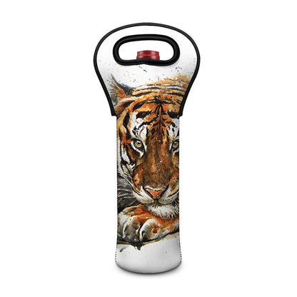 Watercolor Tiger Print Single Neoprene Wine Tote