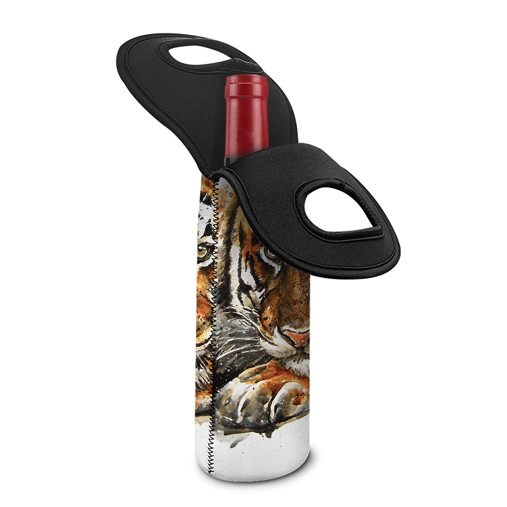 Watercolor Tiger Print Single Neoprene Wine Tote