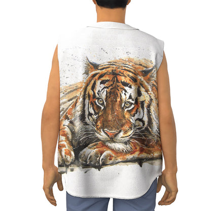 Watercolor Tiger Print Sleeveless Baseball Jersey