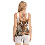 Watercolor Tiger Print Sleeveless One Piece Swimsuit