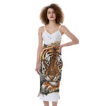 Watercolor Tiger Print Slim Fit Midi Cami Dress