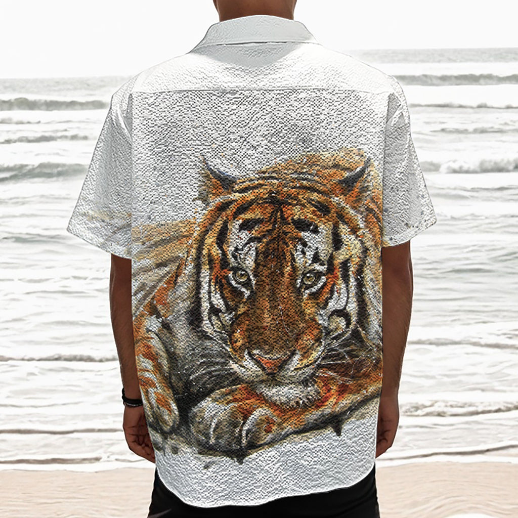 Watercolor Tiger Print Textured Short Sleeve Shirt