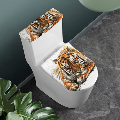 Watercolor Tiger Print Toilet Lid And Tank Cover Set