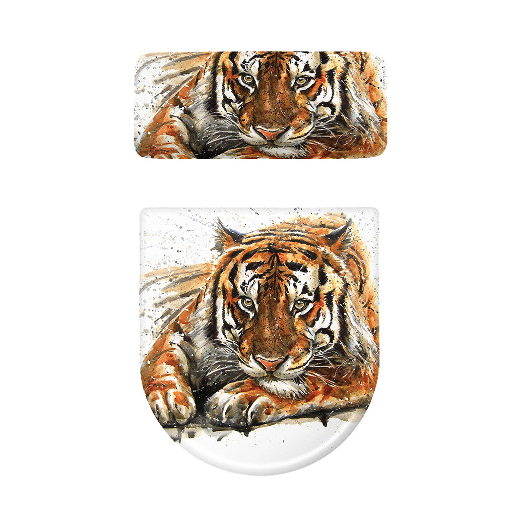 Watercolor Tiger Print Toilet Lid And Tank Cover Set
