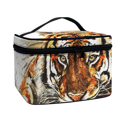Watercolor Tiger Print Travel Makeup Bag